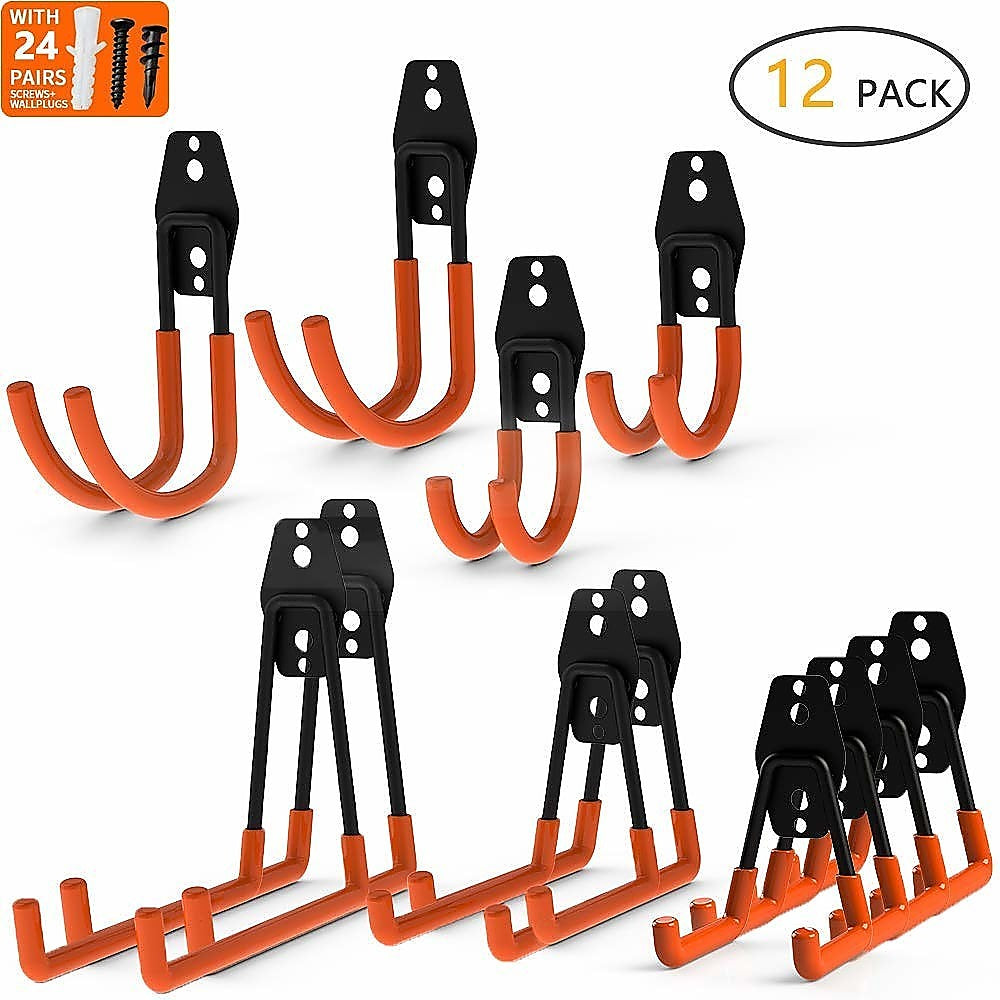 12-Pack Wall Mount Garage Hooks Tool Storage Workshop Organiser Heavy